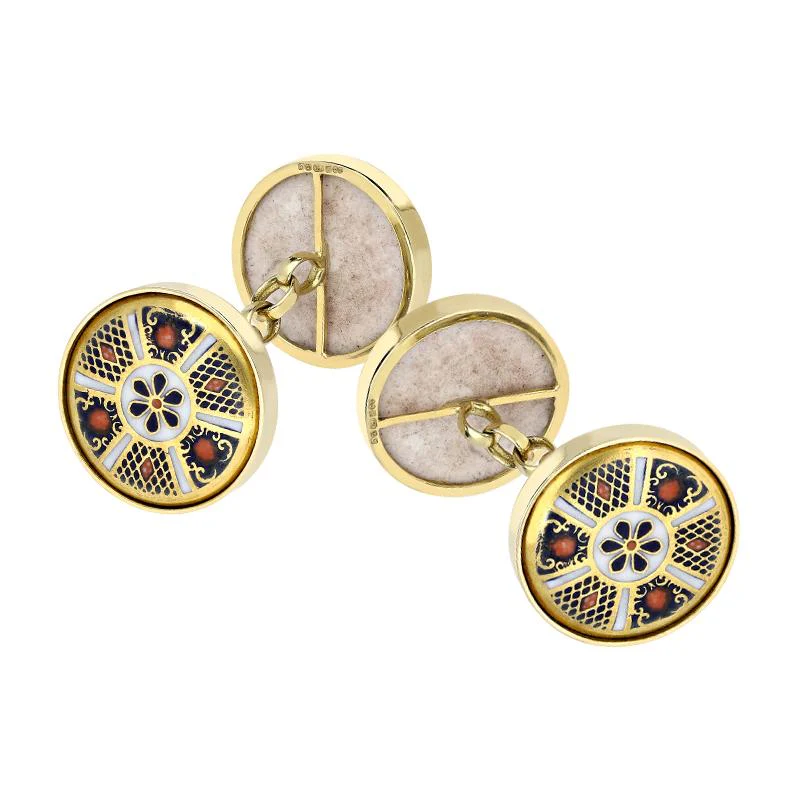 18ct Yellow Gold Royal Crown Derby Imari Cufflinks D