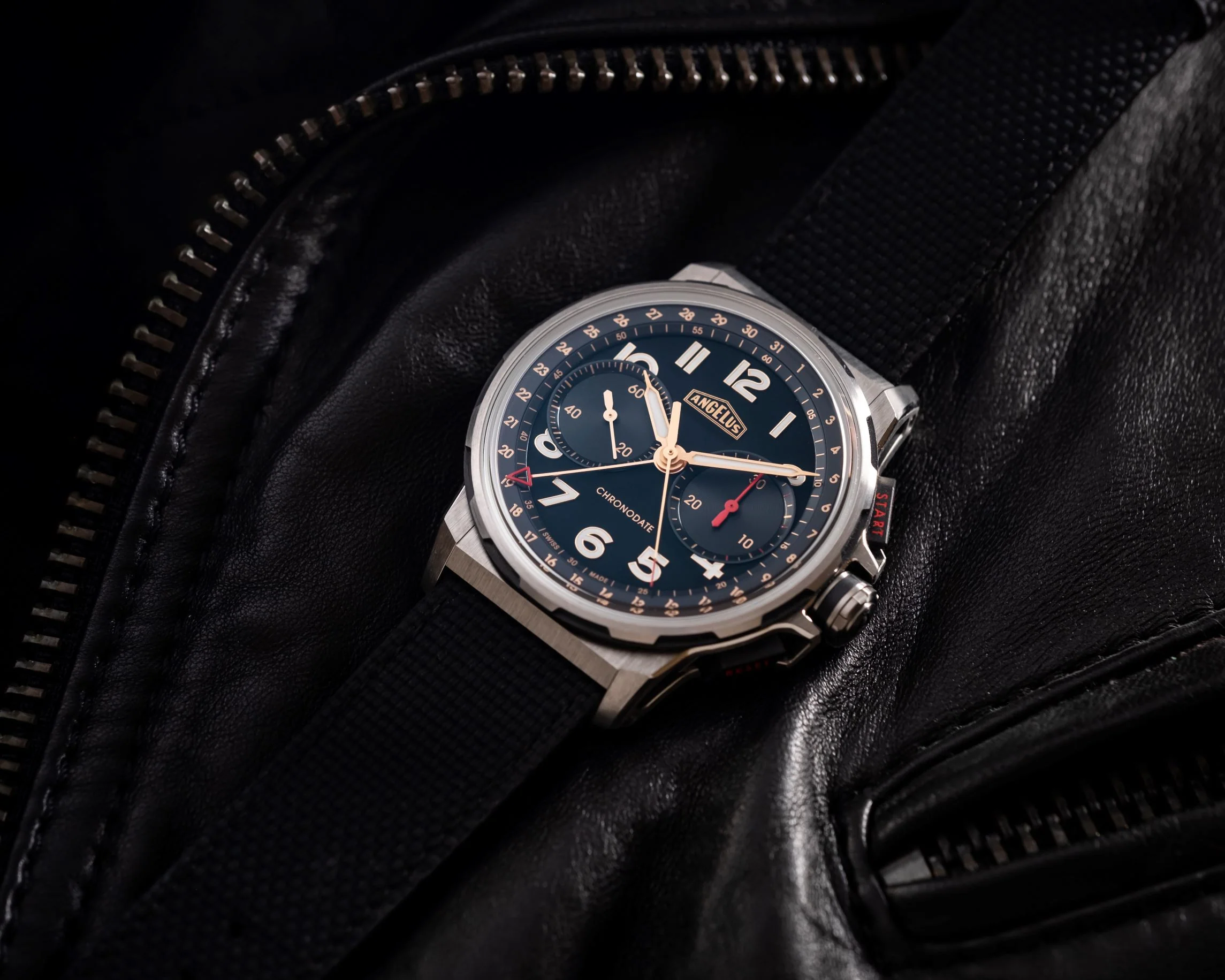 Angelus Chronodate Titanium Black Rubber Watch - Image 4