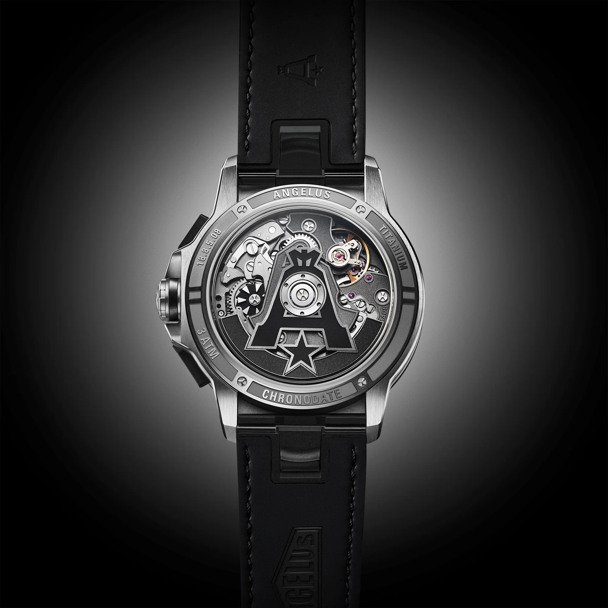 Angelus Chronodate Titanium Black Rubber Watch - Image 5