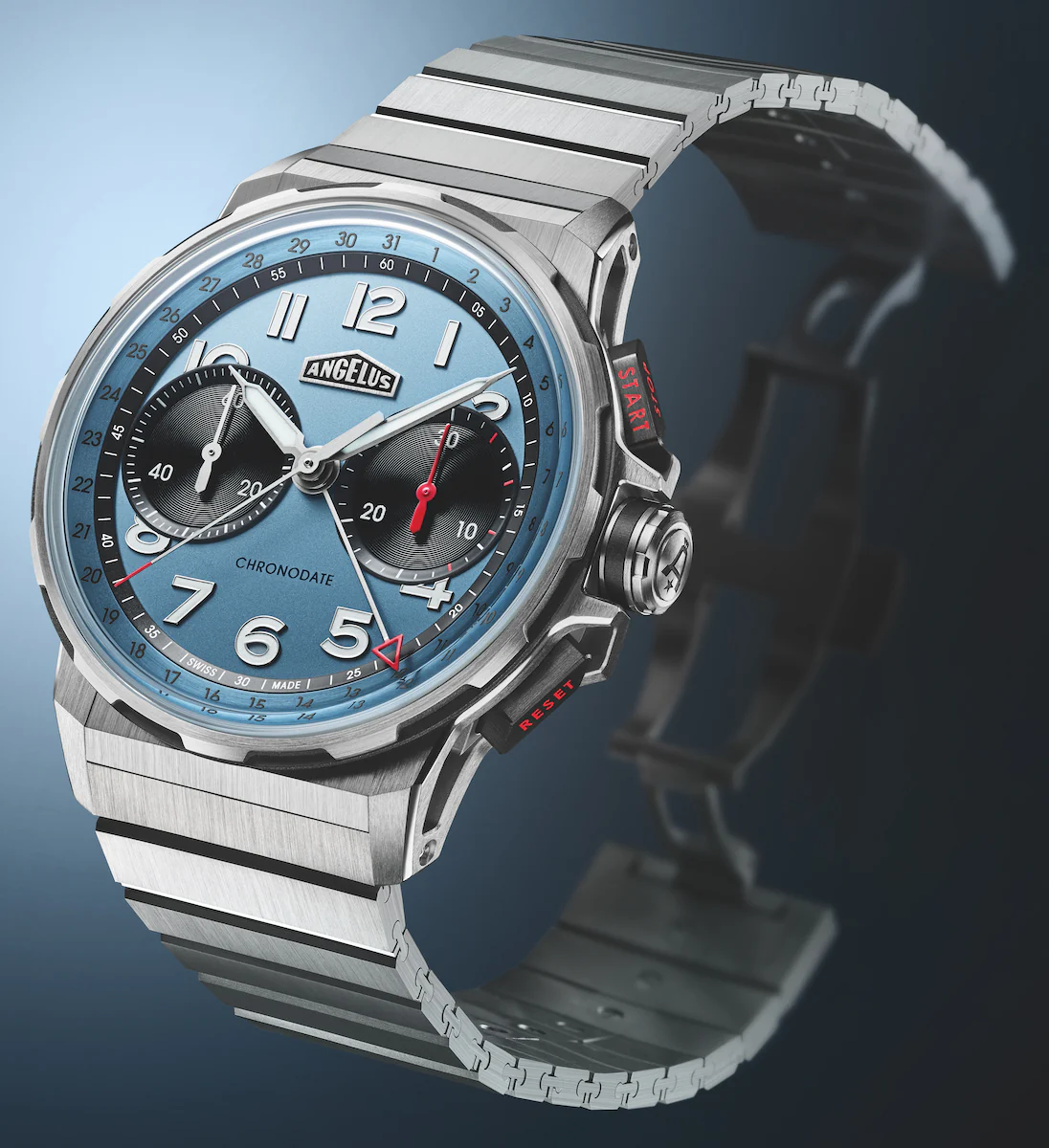 Angelus Chronodate Titanium Storm Blue Bracelet Watch - Image 2