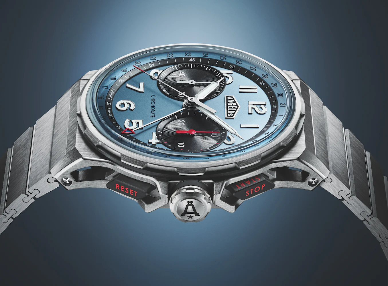 Angelus Chronodate Titanium Storm Blue Bracelet Watch - Image 3