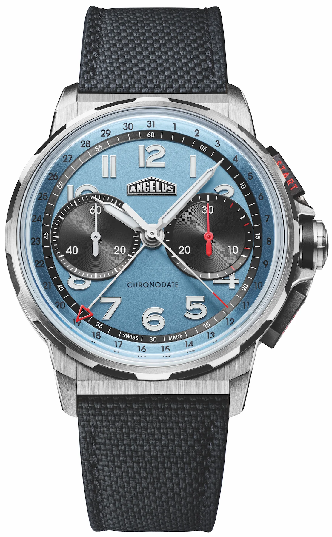 Angelus Chronodate Titanium Storm Blue Rubber Watch