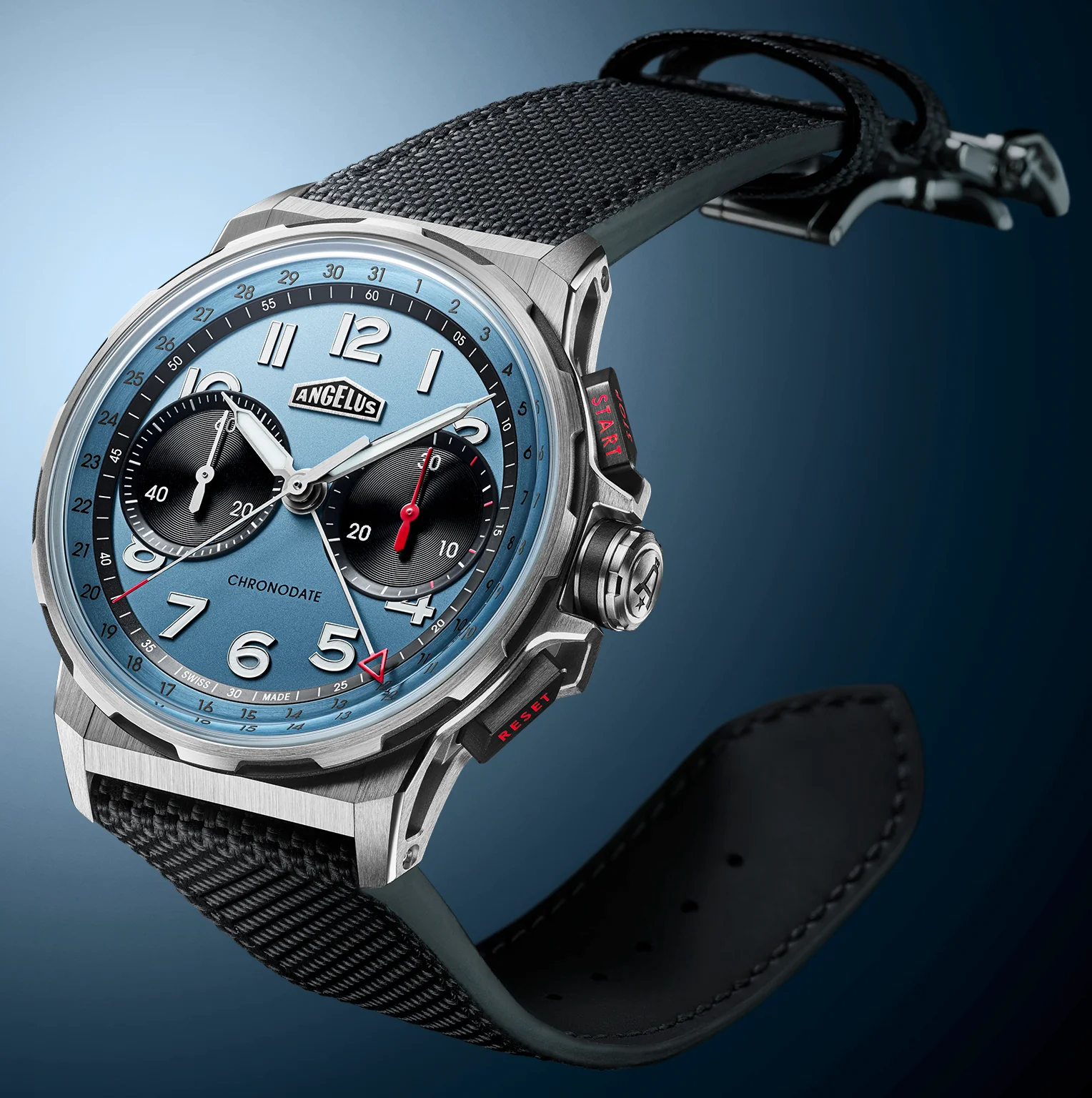 Angelus Chronodate Titanium Storm Blue Rubber Watch - Image 2