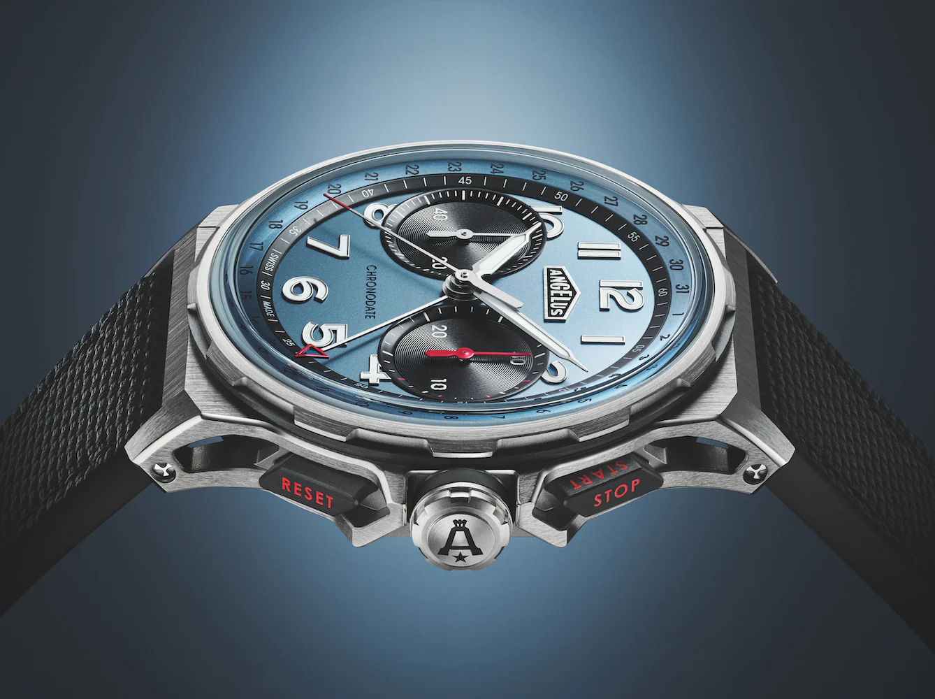 Angelus Chronodate Titanium Storm Blue Rubber Watch - Image 3
