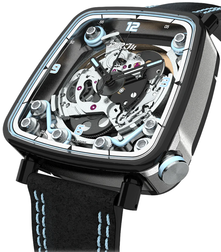 B.R.M. Watches FF39-40 Grey Titanium Black PVD Light Blue Watch