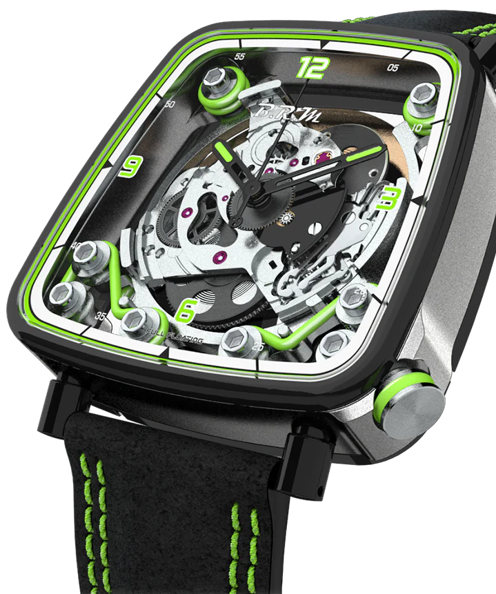 B.R.M. Watches FF39-40 Grey Titanium Black PVD Lime Green Watch