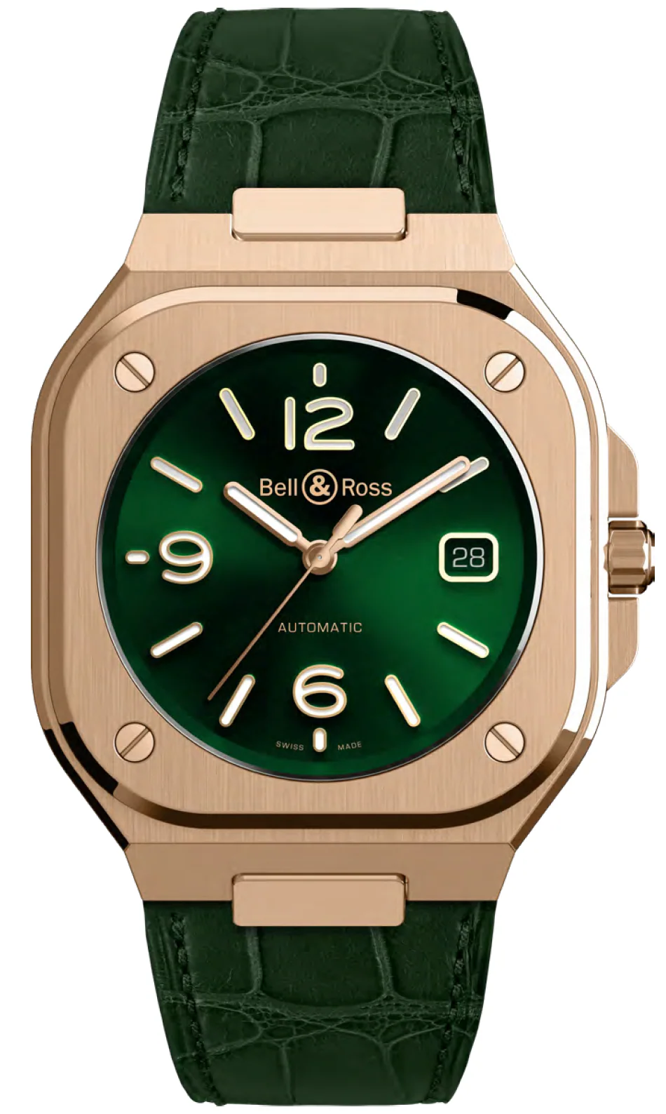 Bell & Ross BR 05 Auto Green Gold Alligator Watch