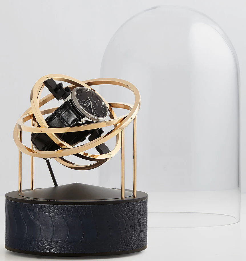 Bernard Favre Watch Winder Gold Rings Black Base & Black Ostrich Leather Limited Edition