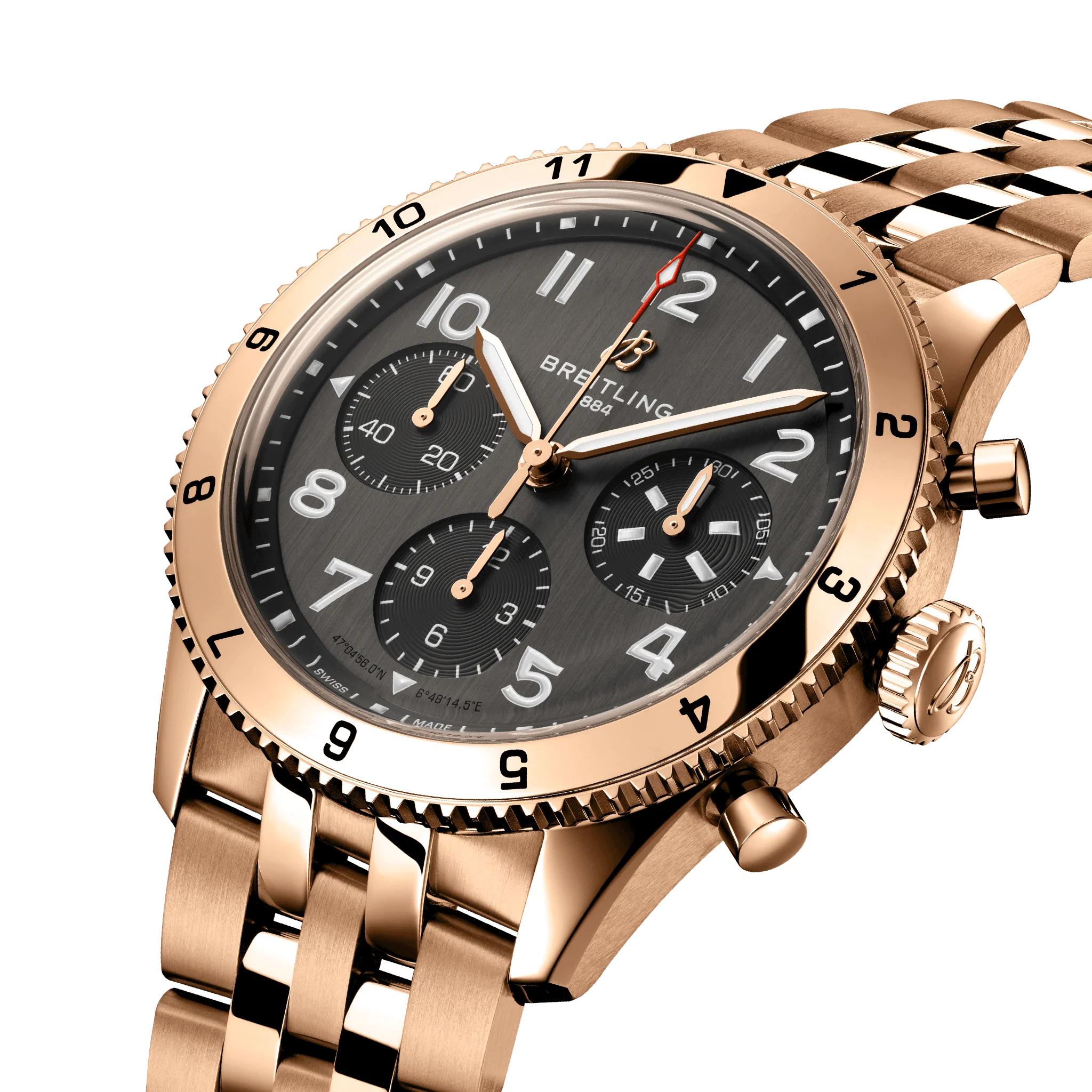 Breitling Classic AVI 42 P-51 Mustang Red Gold Bracelet Watch - Image 2