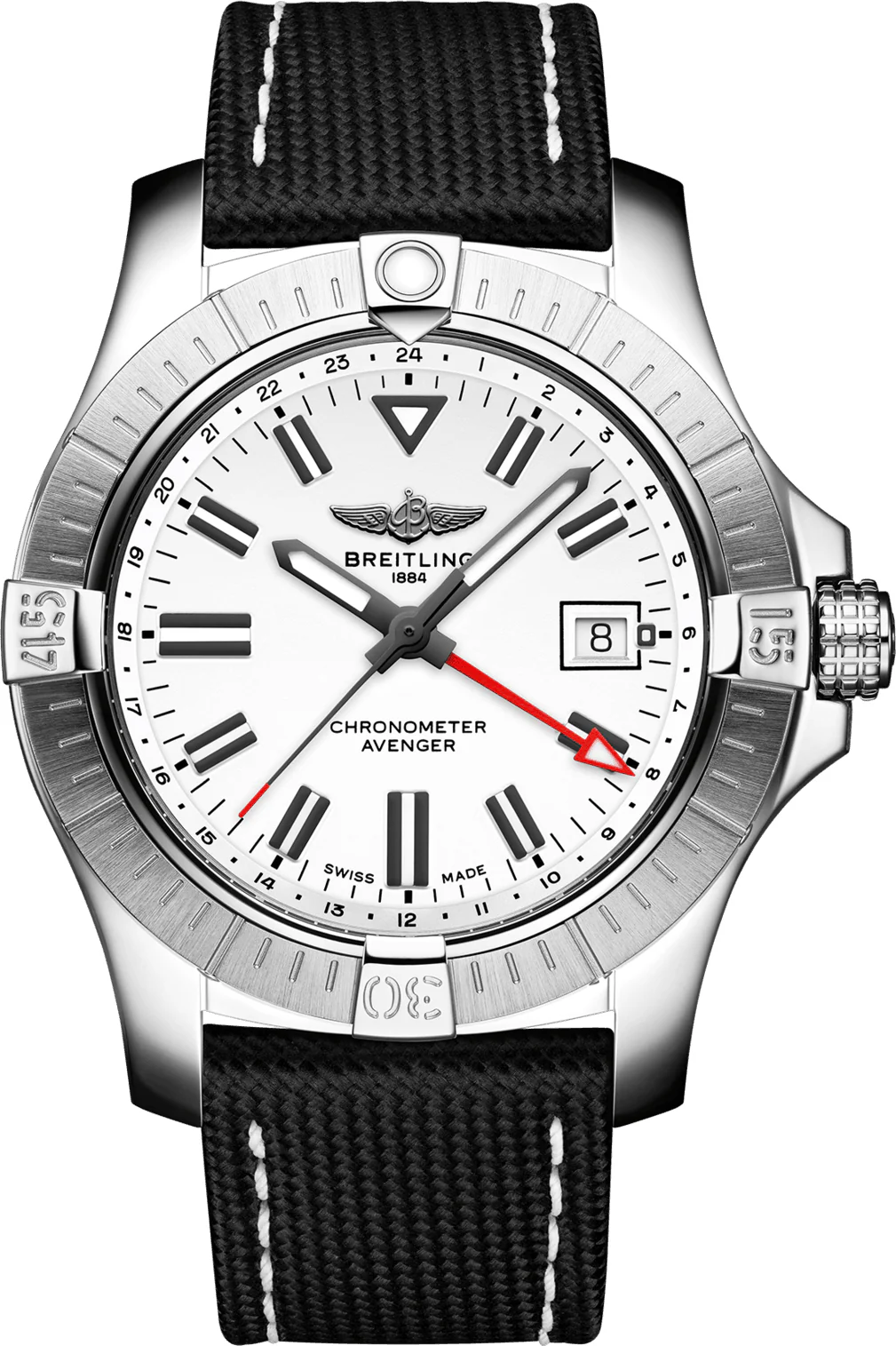 Breitling Watch Avenger Automatic GMT 43 White Leather Anthracite Folding Clasp