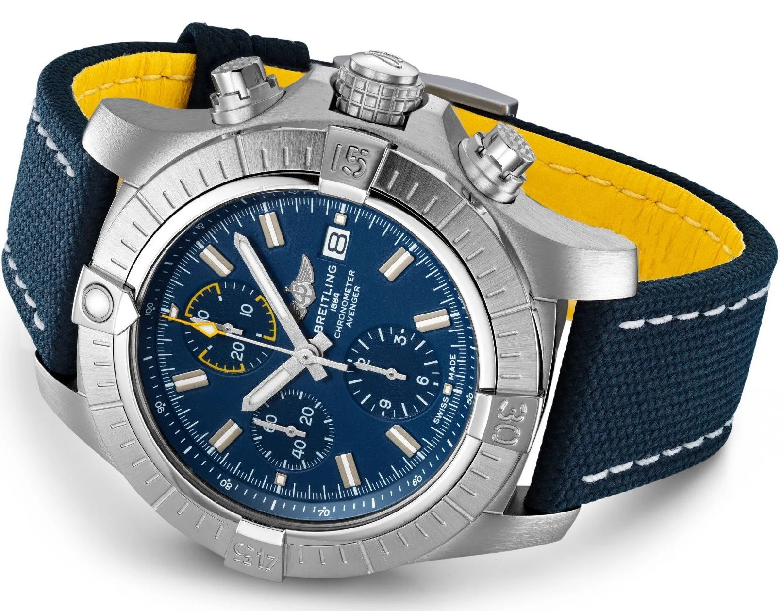 Breitling Watch Avenger Chronograph 45 Blue Leather Folding Clasp D - Image 3