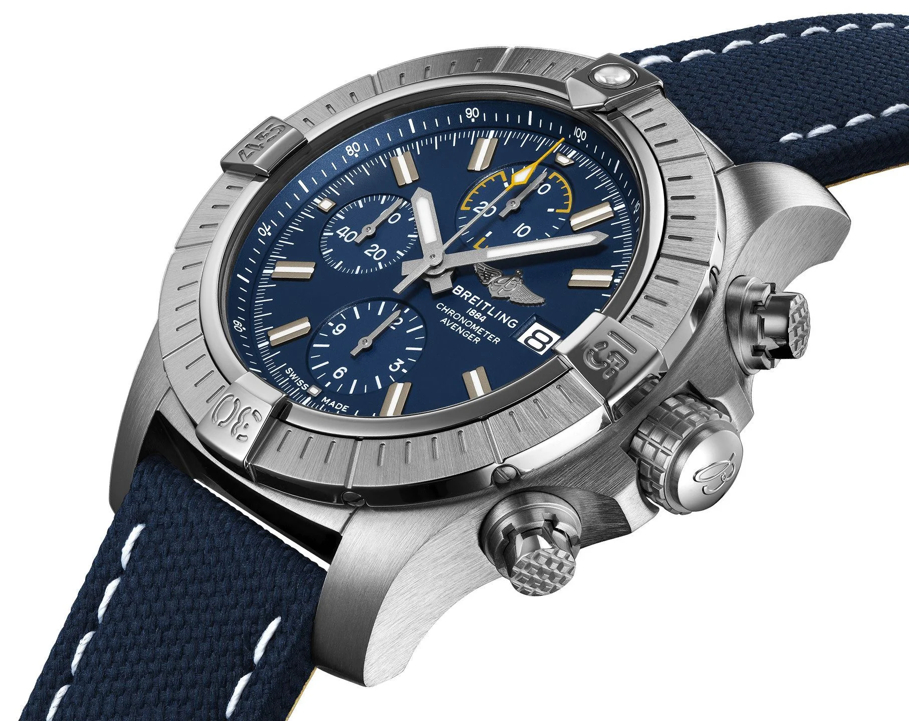 Breitling Watch Avenger Chronograph 45 Blue Leather Folding Clasp D - Image 4