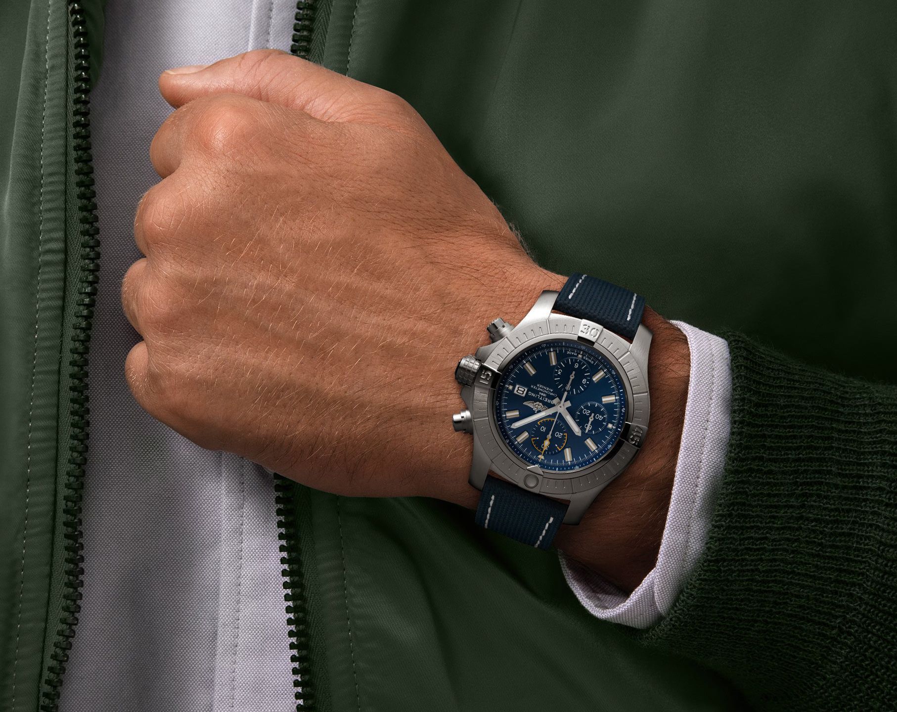 Breitling Watch Avenger Chronograph 45 Blue Leather Folding Clasp D - Image 5