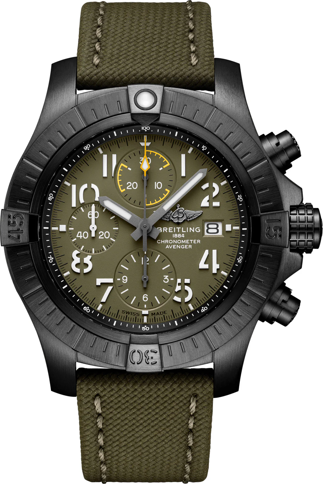 Breitling Watch Avenger Chronograph 45 Night Mission Khaki Green Tang Type D