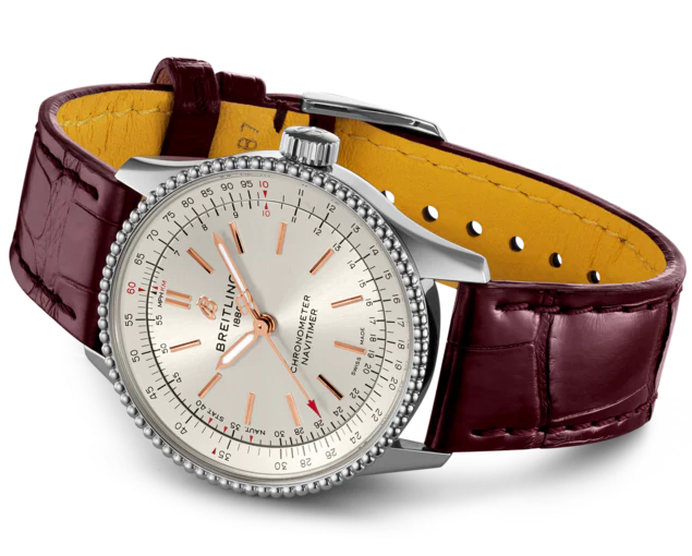 Breitling Watch Navitimer Automatic 35 Silver Burgundy Croco Tang Type - Image 3