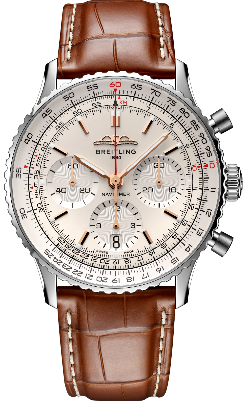 Breitling Navitimer B01 41 Gold Croc Folding Clasp Watch