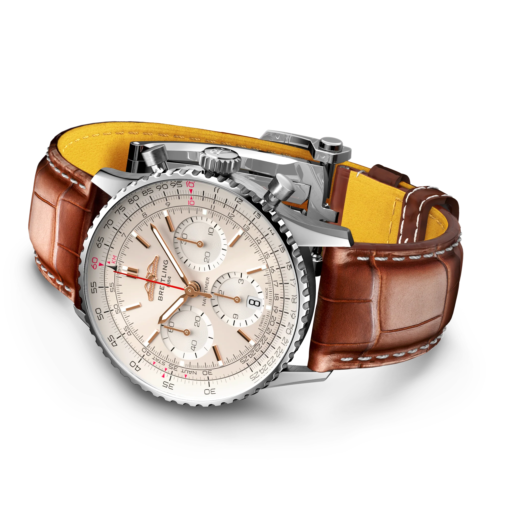 Breitling Navitimer B01 41 Gold Croc Folding Clasp Watch - Image 3