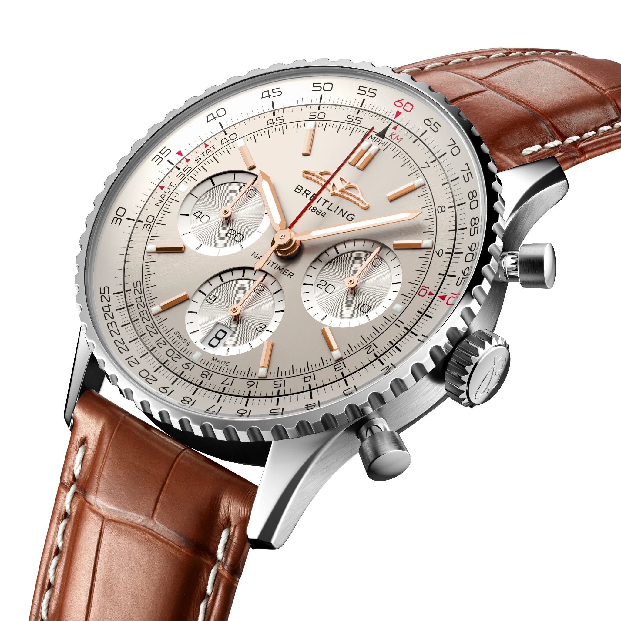 Breitling Navitimer B01 41 Gold Croc Folding Clasp Watch - Image 5
