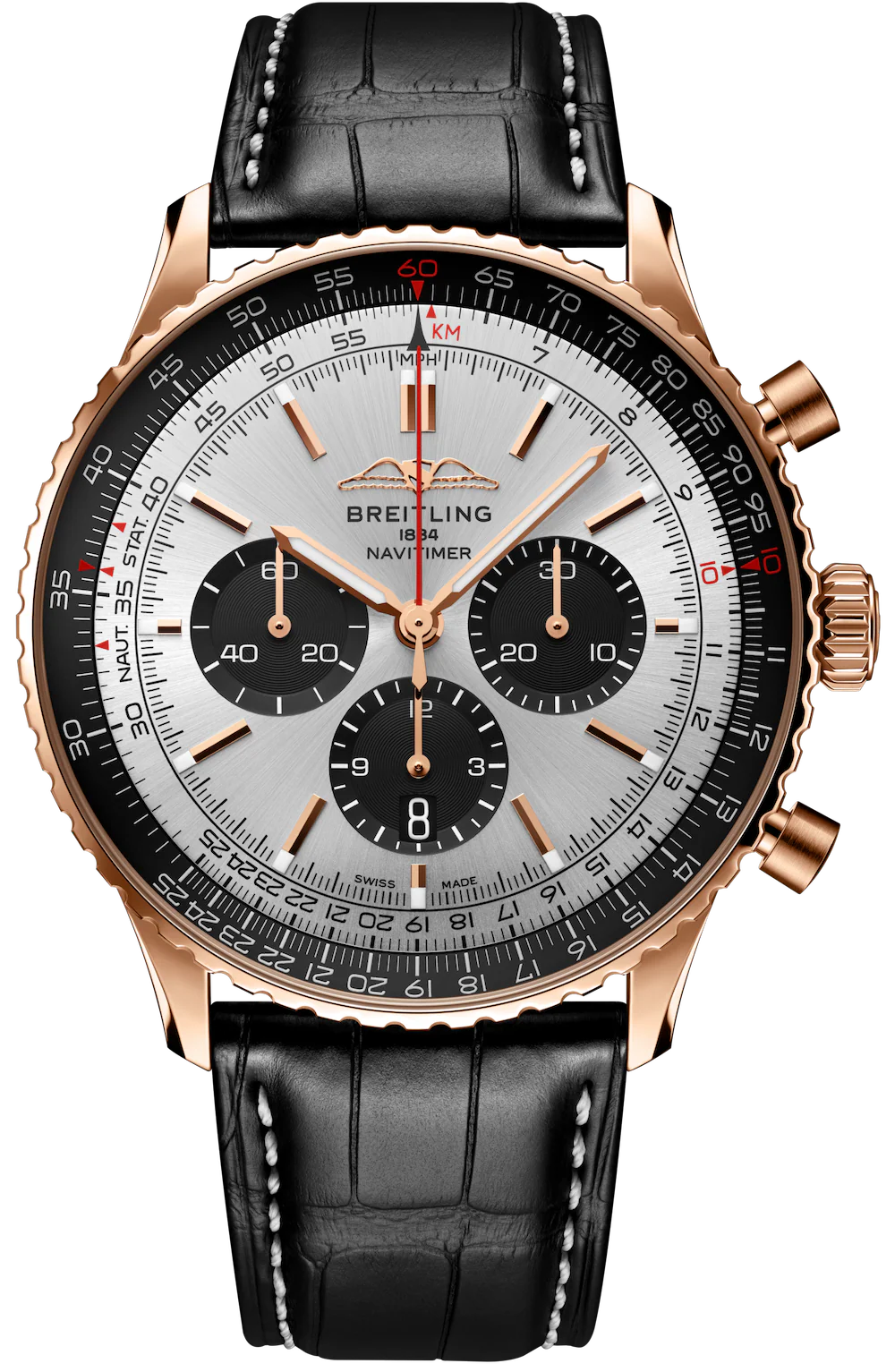 Breitling Navitimer B01 46 18k Black Croc Folding Clasp Watch