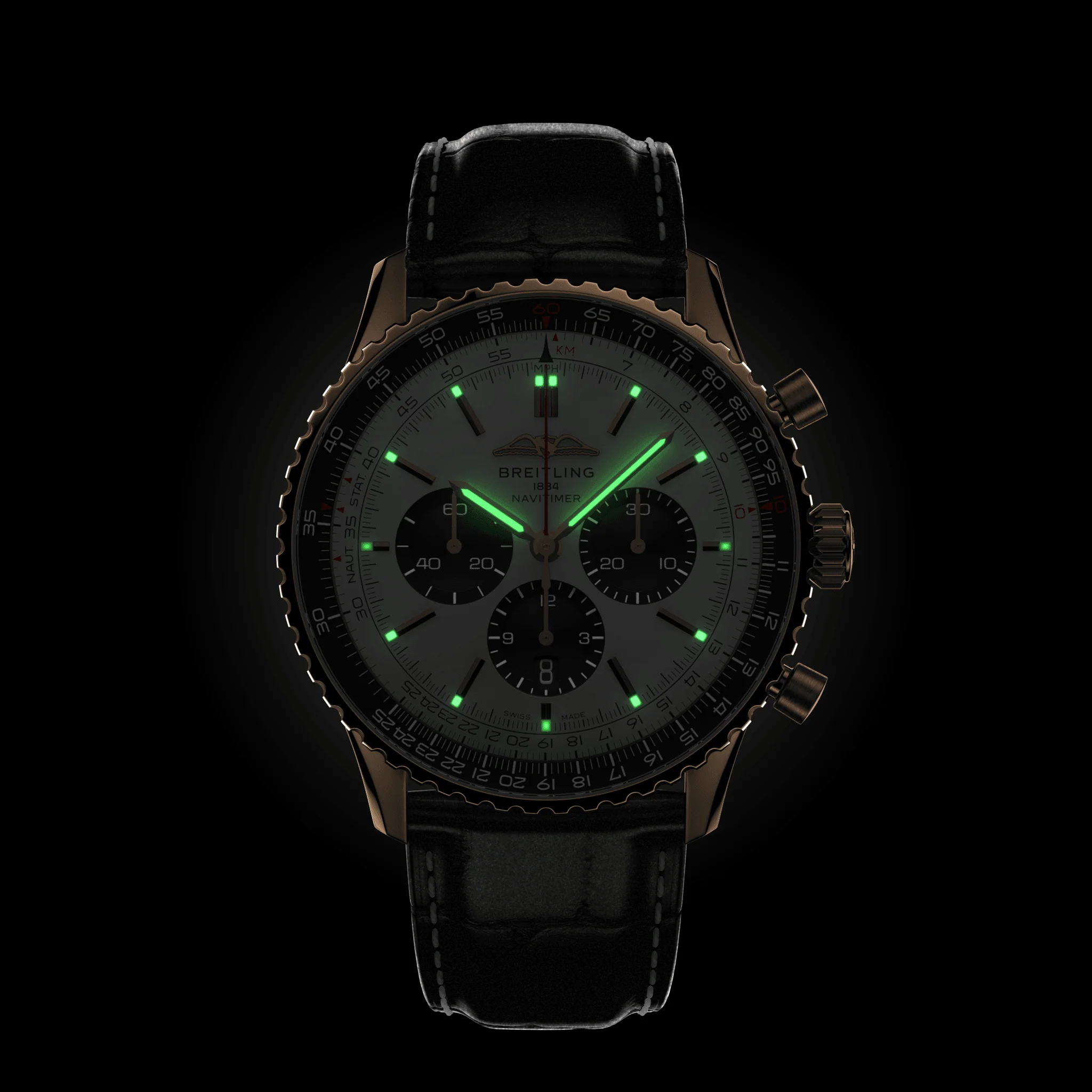 Breitling Navitimer B01 46 18k Black Croc Folding Clasp Watch - Image 5