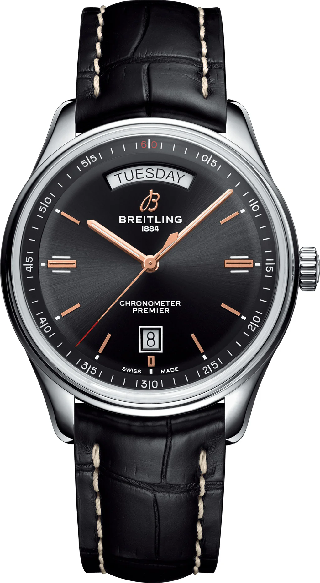 Breitling Watch Premier Automatic Day and Date 40 Black Croco Tang