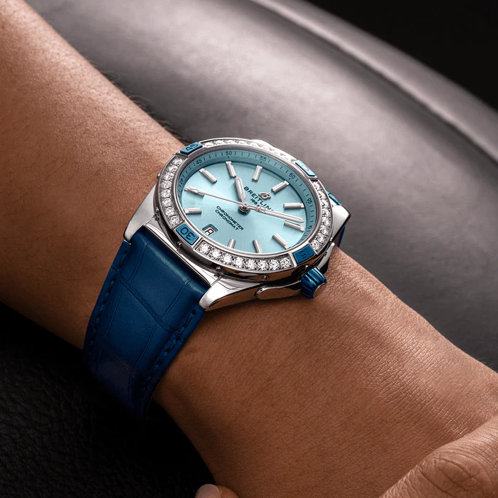 Breitling Super Chronomat Automatic 38 Iced Blue Alligator Watch - Image 5
