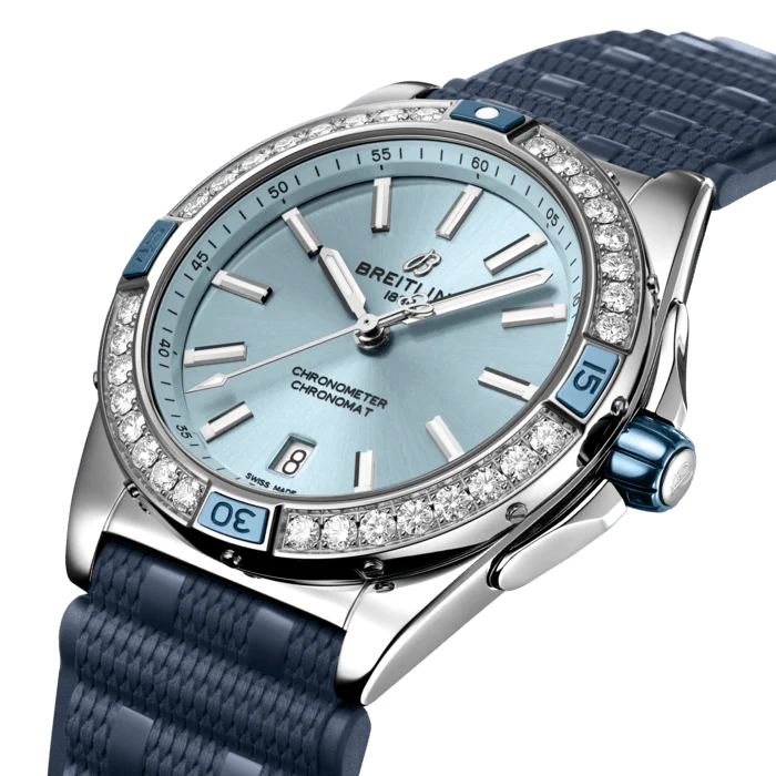 Breitling Super Chronomat Automatic 38 Iced Blue Rubber Watch - Image 3