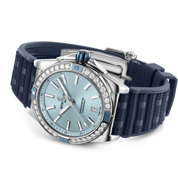 Breitling Super Chronomat Automatic 38 Iced Blue Rubber Watch - Image 4