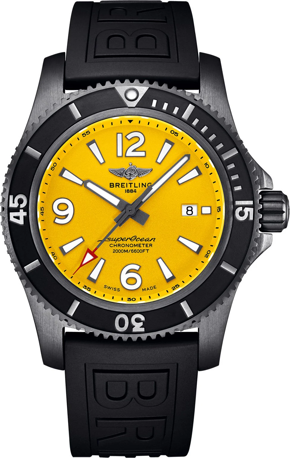 Breitling Watch Superocean Automatic 46 Black Steel Yellow Diver Pro III Tang Type