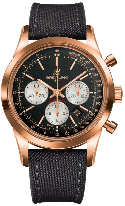 Breitling Watch Transocean Chronograph Black Red Gold