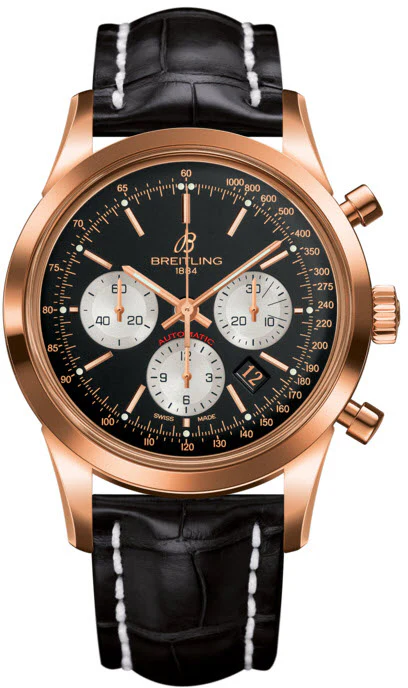 Breitling Watch Transocean Chronograph Black Red Gold