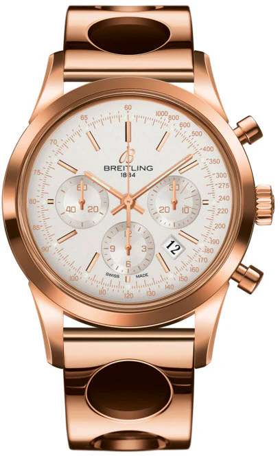 Breitling Watch Transocean Chronograph Mercury Silver Red Gold