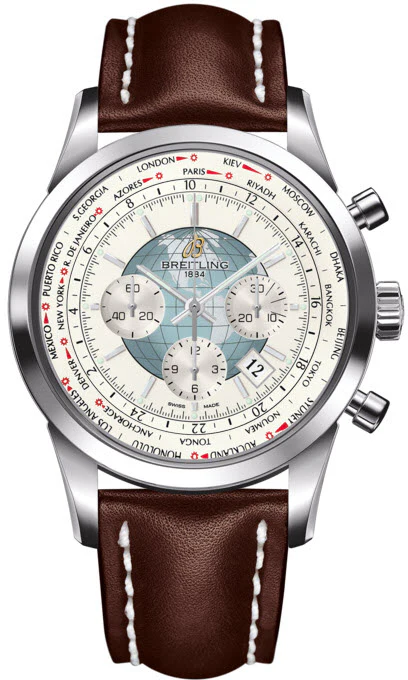 Breitling Watch Transocean Chronograph Unitime Polar White