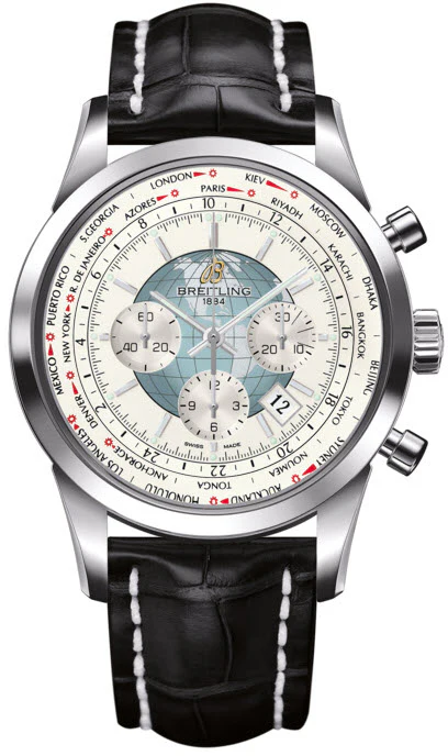 Breitling Watch Transocean Chronograph Unitime Polar White
