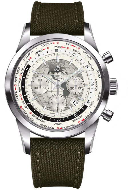 Breitling Watch Transocean Chronograph Unitime Polar White
