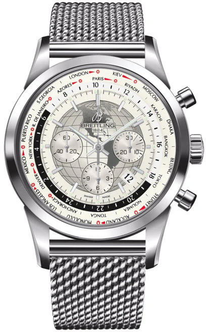 Breitling Watch Transocean Chronograph Unitime Polar White