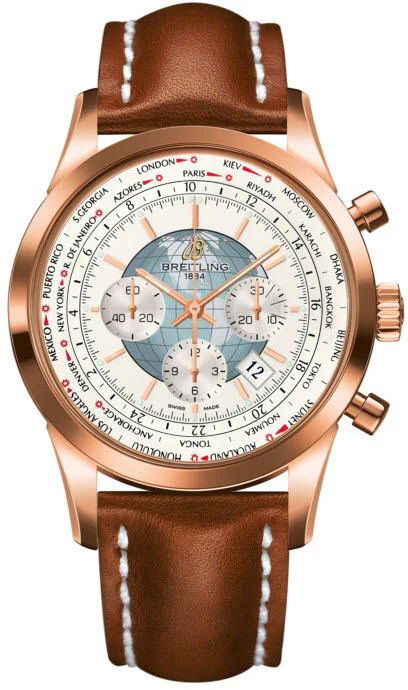 Breitling Watch Transocean Chronograph Unitime Polar White Red Gold