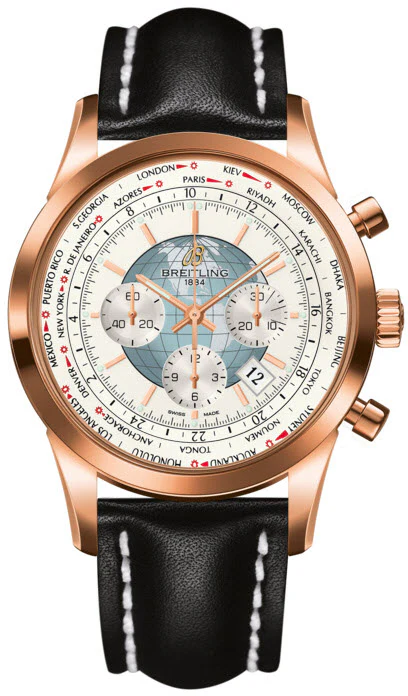 Breitling Watch Transocean Chronograph Unitime Polar White Red Gold