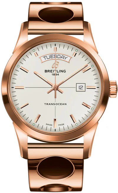 Breitling Watch Transocean Mercury Silver Red Gold