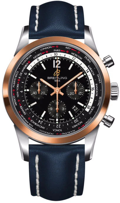 Breitling Watch Transocean Unitime Pilot Black Red Gold