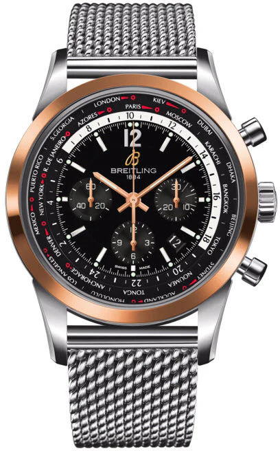 Breitling Watch Transocean Unitime Pilot Black Red Gold