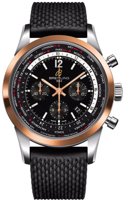 Breitling Watch Transocean Unitime Pilot Black Red Gold