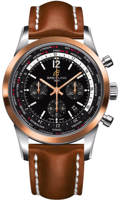 Breitling Watch Transocean Unitime Pilot Black Red Gold