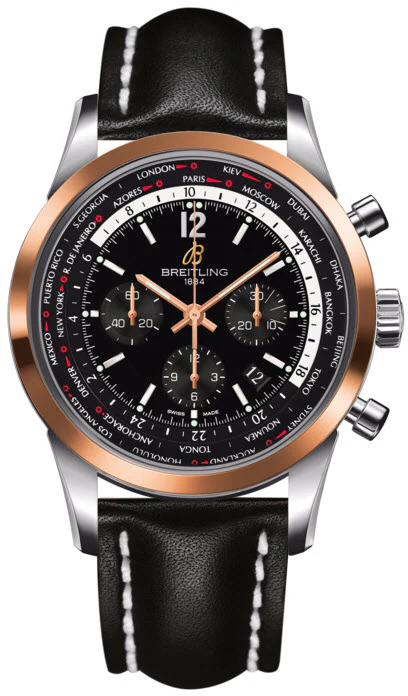 Breitling Watch Transocean Unitime Pilot Black Red Gold