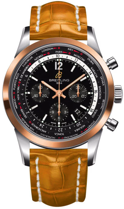 Breitling Watch Transocean Unitime Pilot Black Red Gold