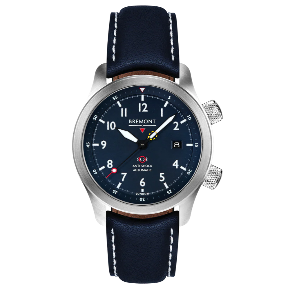 Bremont Watch MBII Custom Stainless Steel Blue Dial with Orange Barrel & Closed Case Back