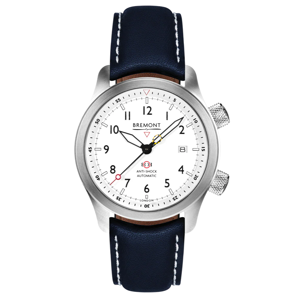 Bremont Watch MBII Custom Stainless Steel White Dial with Yellow Barrel & Open Case Back