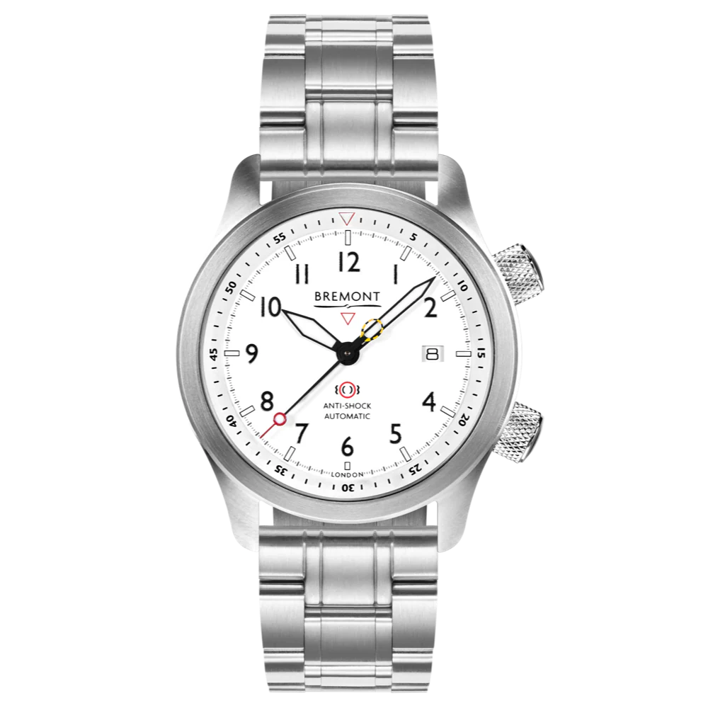 Bremont Watch MBII Custom Stainless Steel White Dial with Yellow Barrel & Open Case Back - Image 9