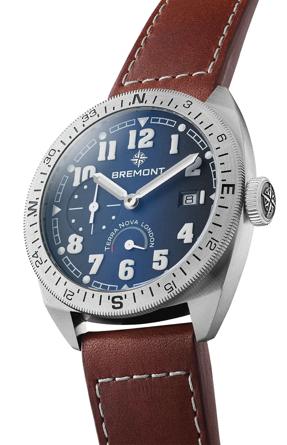 Bremont Terra Nova 40.5 Turning Bezel Power Reserve Blue Leather Watch - Image 3