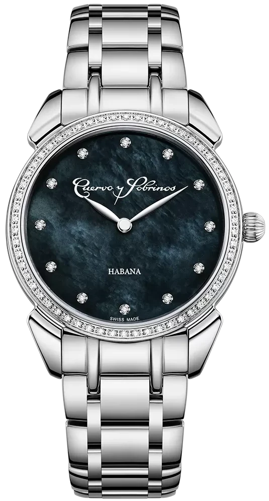 Cuervo y Sobrinos Watch Historiador Primera Dama Diamond Black Bracelet